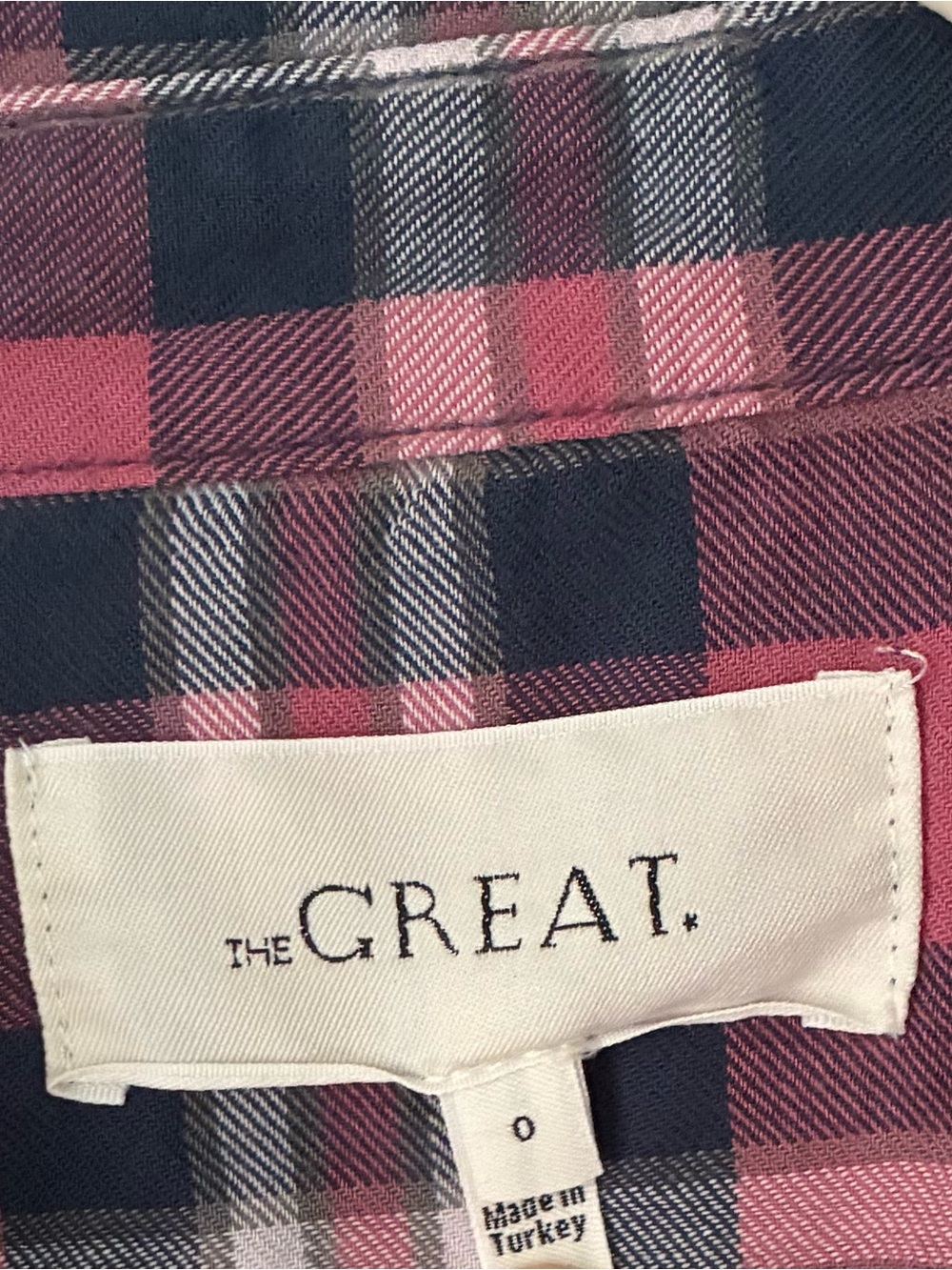 THE GREAT. Plaid Button Down Shirt Pink Navy Check Size XS / S - Picture 4 of 5